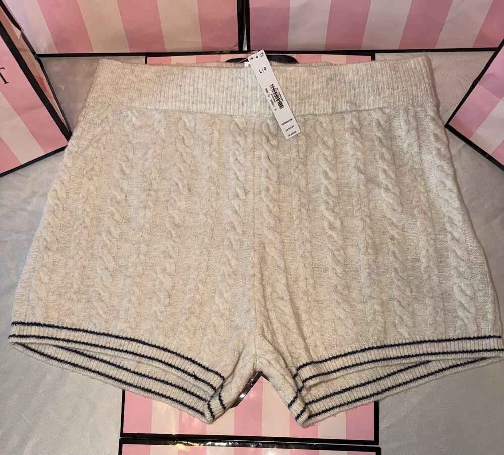 Victoria’s Secret PINK Cable Knit Shorts Large Super Soft Cream
